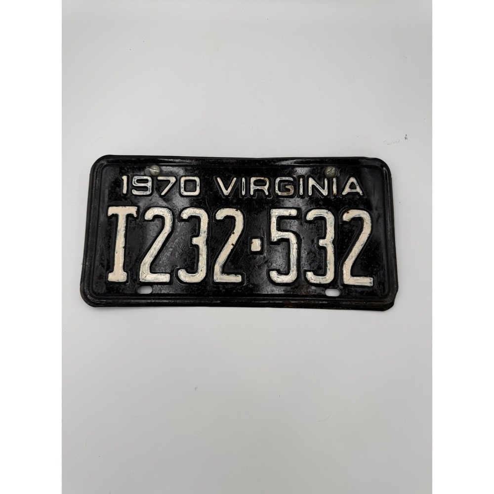 1970 Virginia vintage retired license plate T232-532 White on Black